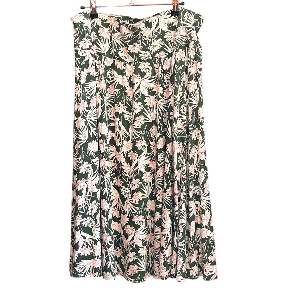 Modern Serra Floral Midi Skirt Tropical Botanical Coastal Summer Green Large